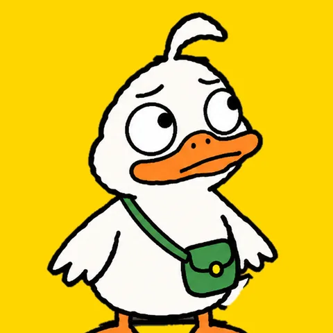 Close-up of Larry the Duck looking up, slightly puzzled